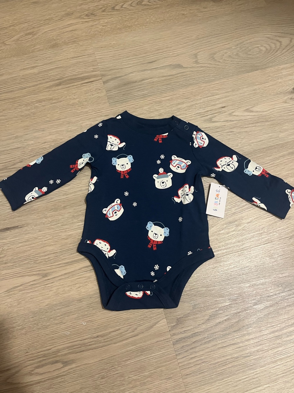 Navy Bear Print Long-Sleeve onesie